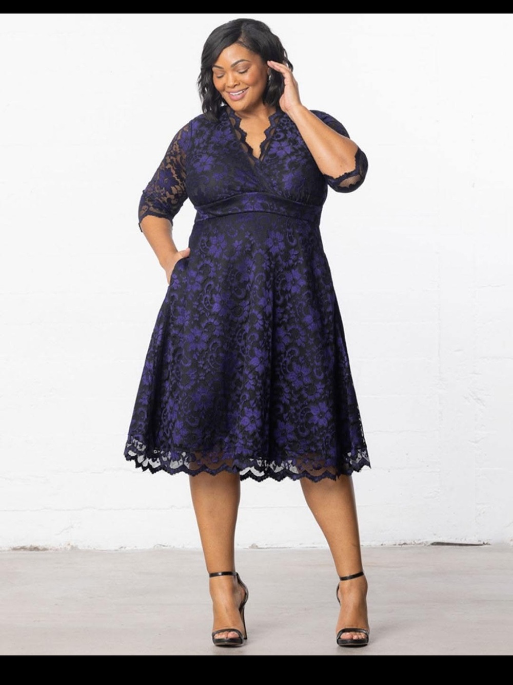 Kiyonna Mon Cherie Black Purple Lace Cocktail Dress Woman’s Plus size 3X (22-24)